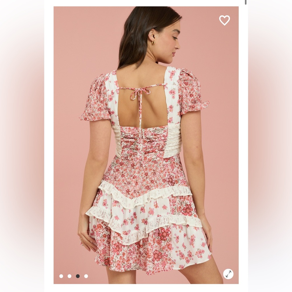 NWT! Altar'd State Pink Floral Tiered Mini Dress - Picture 2 of 3